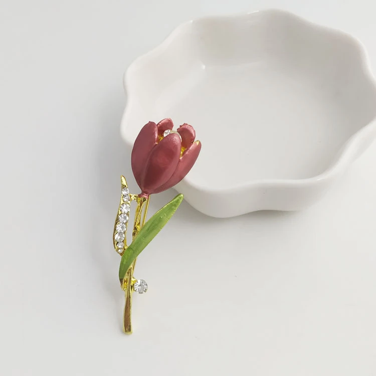 合金羽毛胸针多色气质镶钻郁金香胸针手工滴油花卉女士职业装胸花