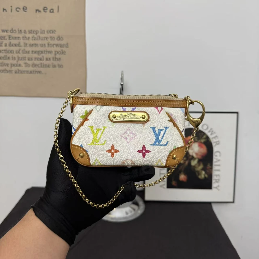 95新 LouisVuitton/路易威登 lv白三彩金牌单肩包/手提包/斜挎包