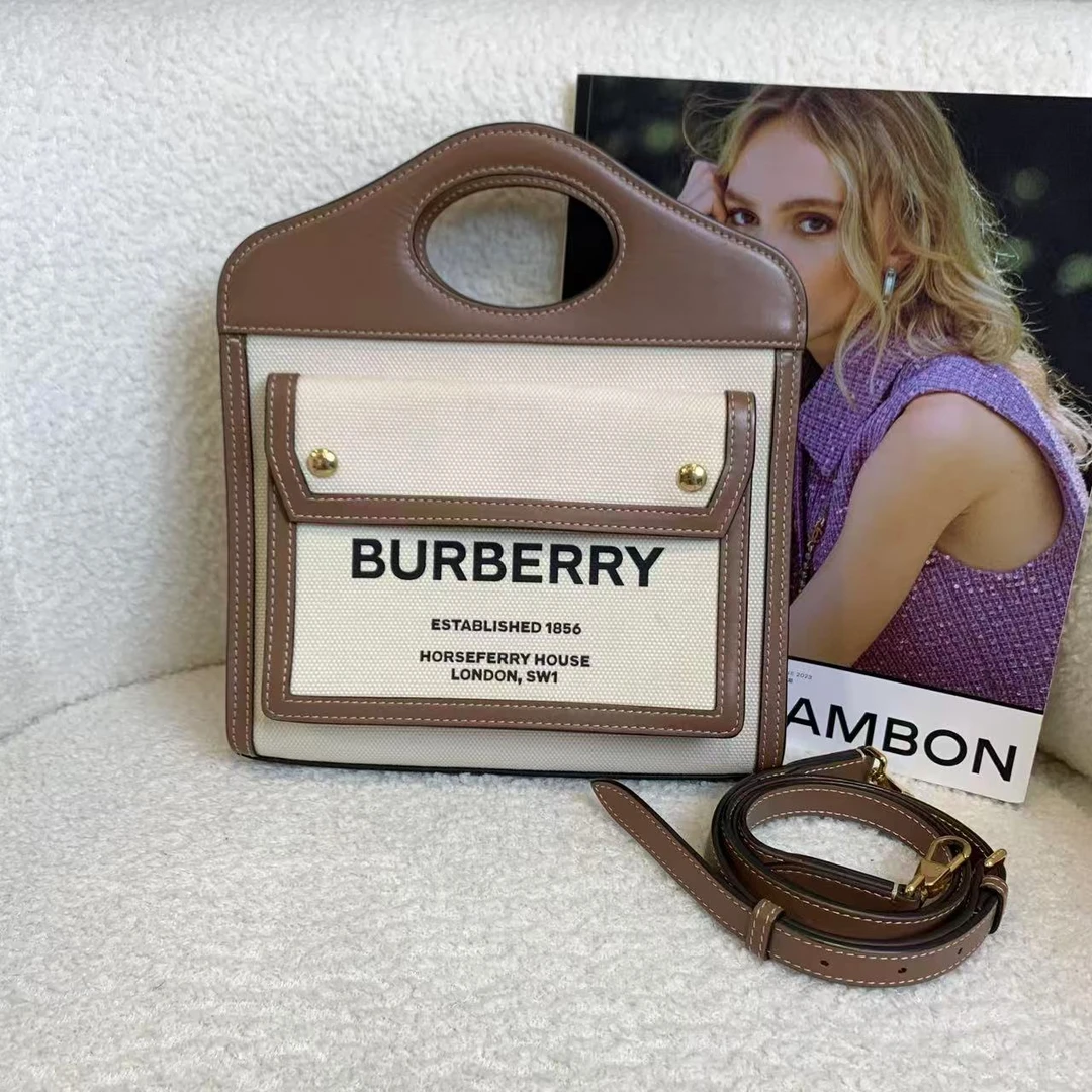 99新 BURBERRY/博柏利 壹臻/帆布拼皮pocket邮差包 16821678