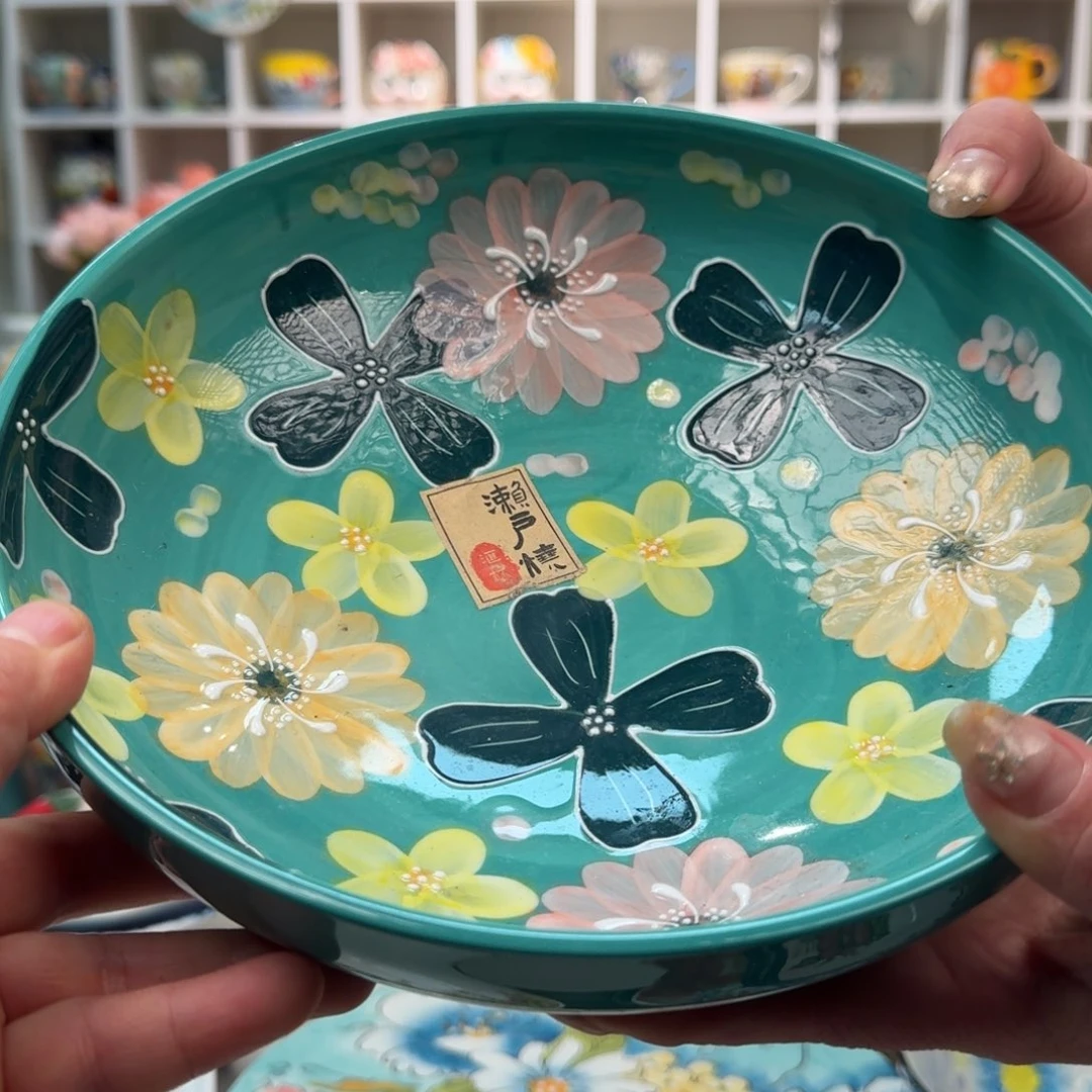 瓷片濑户烧8.5英寸花海深饭盘1只