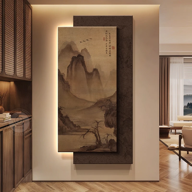 宋氏美学入户玄关装饰画走廊过道挂画高级感茶室氛围布置山水壁画