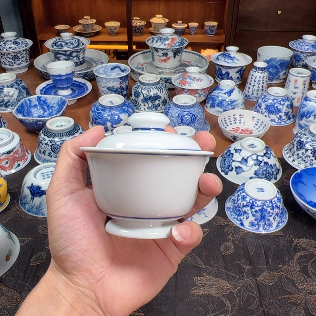 手工素胎仿古马蹄盖碗