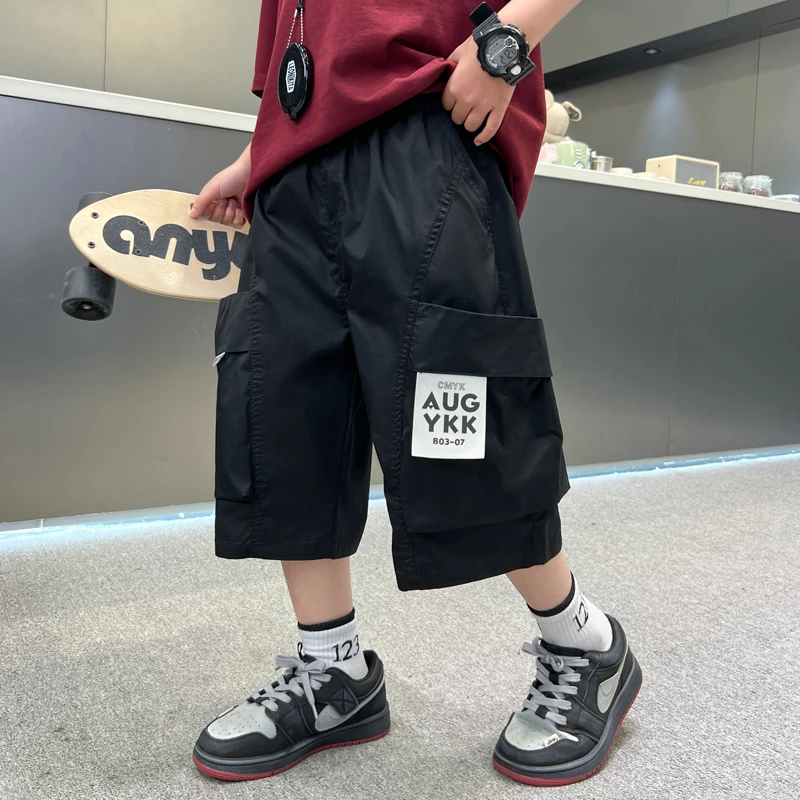 男童夏季薄款工装七分裤2025新款男孩中大童休闲百搭潮酷工装裤