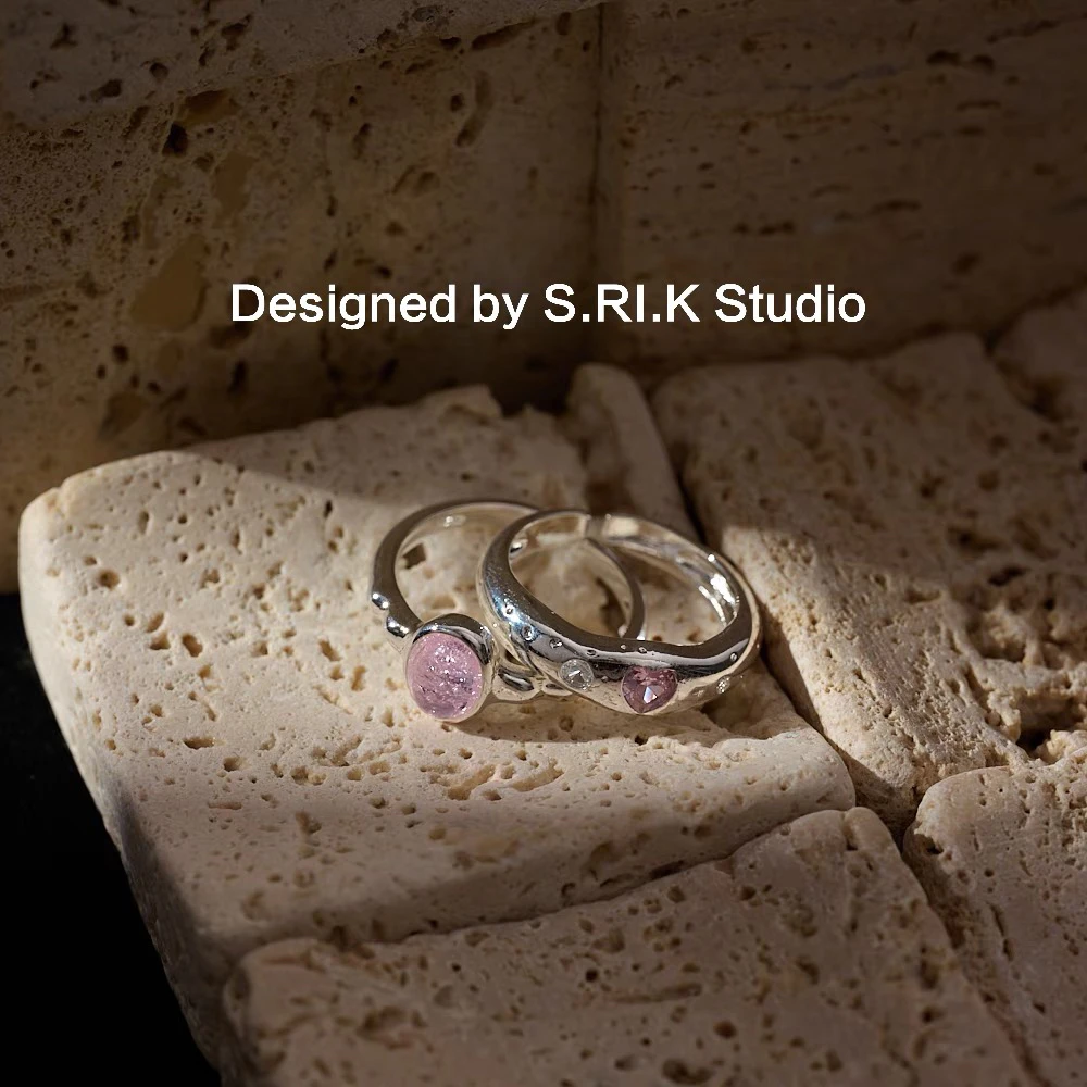 铜合金戒指 十里间【粉桃】甜美小清新百搭少女爱心叠戴指环