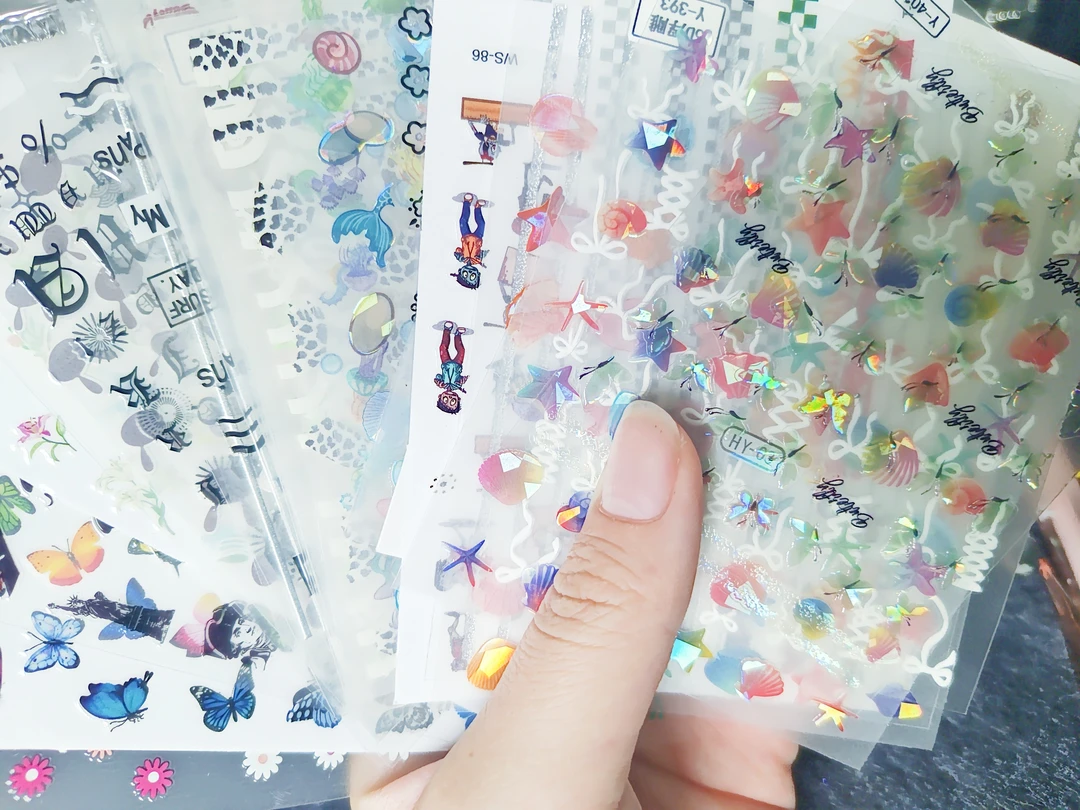 美甲贴纸拆拆乐直播现拆可爱仙气蝴蝶花卉设计感浮雕美甲贴纸