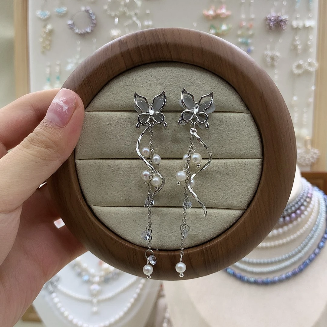 淡水珍珠银S925镶嵌耳饰