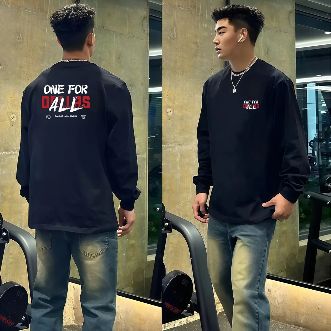 【重磅纯棉】长袖t恤男款2025新款秋季美式潮牌运动印花宽松男上衣