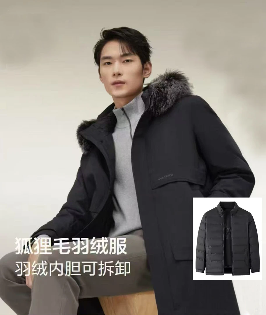 品牌撤柜羽绒服 狐狸毛领冬季男士可拆卸内胆中长款派克外套男