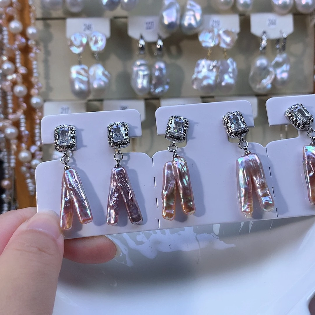 淡水珍珠耳饰合金福利连体紫条1对