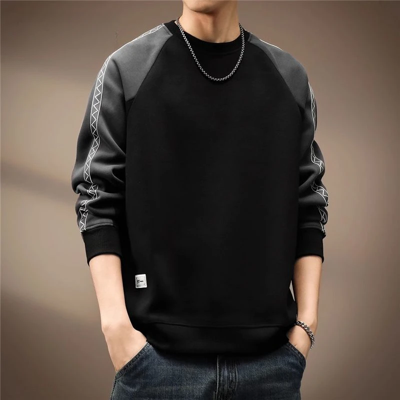 撞色系美式潮牌长袖卫衣男士2025春季款宽松休闲圆领百搭时尚上衣