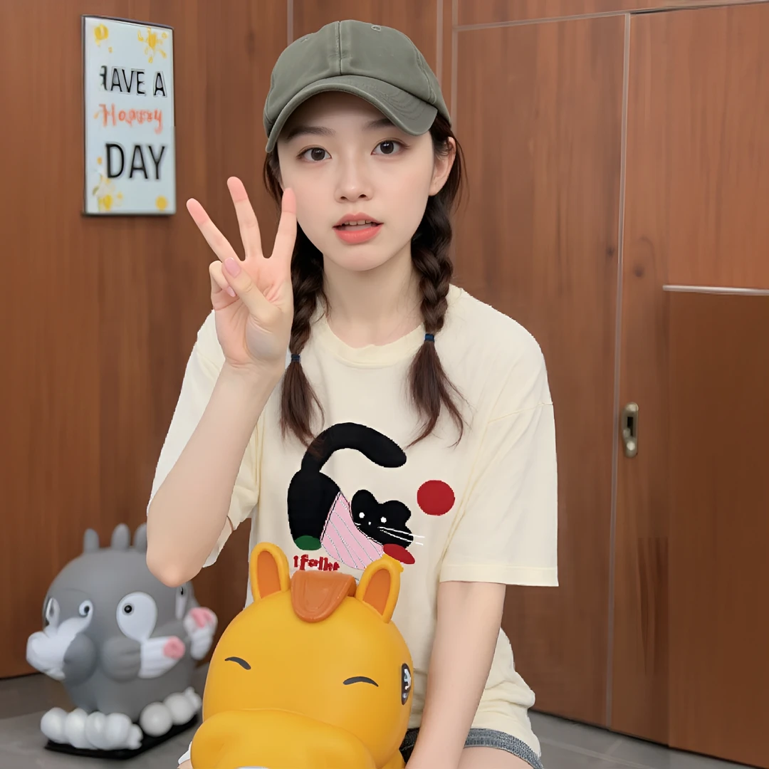 QUPENGME 宽松纯棉印花短袖T恤休闲韩版薄款短款ins网红圆领20033