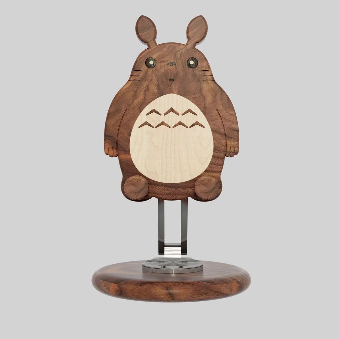 龙猫实木手机支架可旋转卡通支架通用可爱创意简约懒人办公室木质