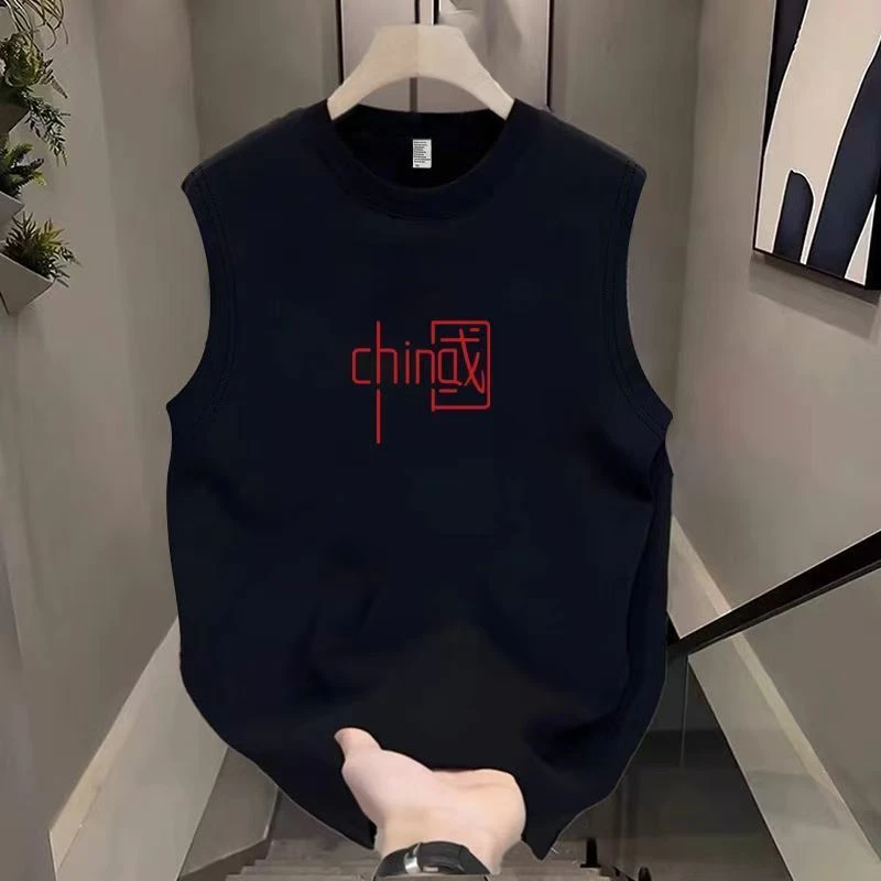 雅鹿男装夏季重磅无袖短袖痞帅宽松百搭帅气纯棉背心t恤高品质ins