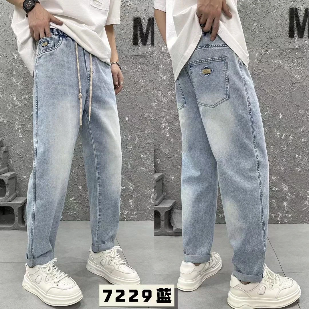 7229新款牛仔裤哈伦裤轻柔男士牛仔裤韩版潮流夏季直筒休闲浅色