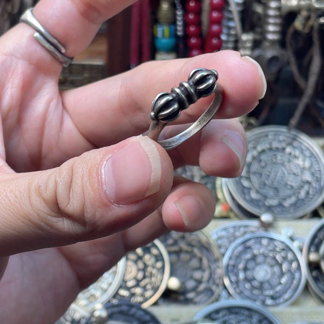 藏传白铜利马铜戒指金刚杵一个福利出