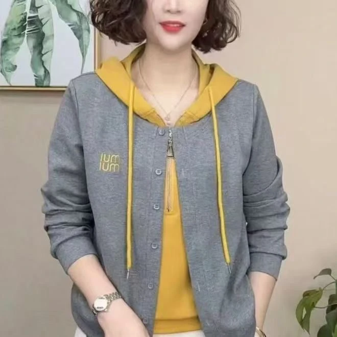 秋季新款减龄百搭连帽假两件卫衣8