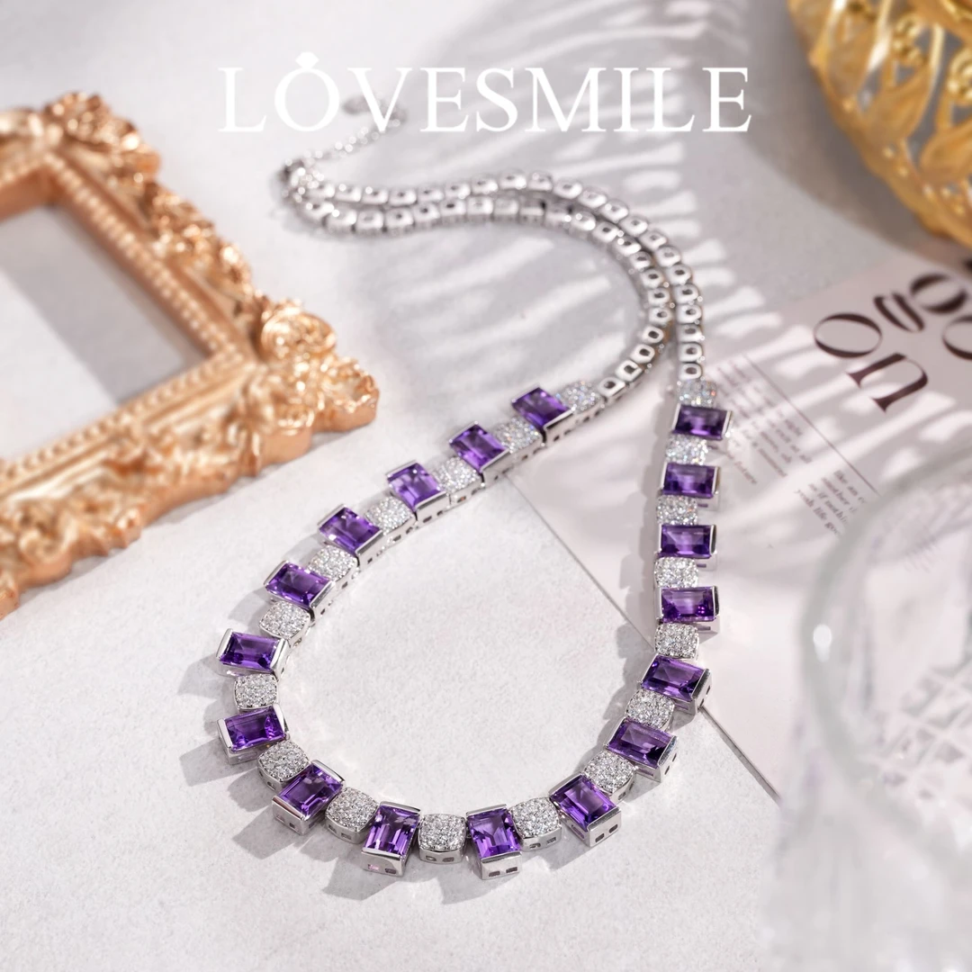 S925银镶嵌天然紫晶项链高级大气