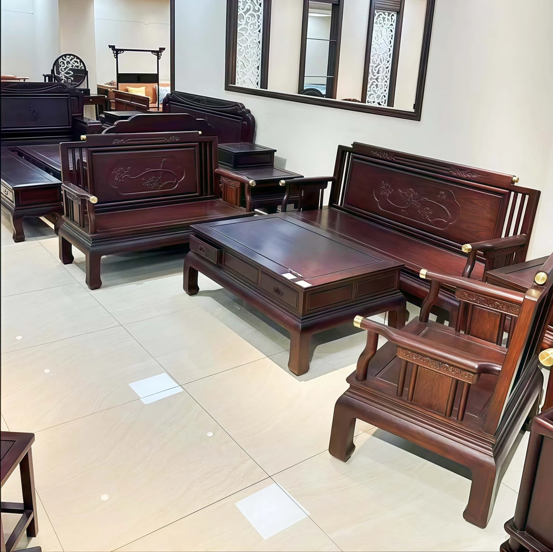 （沙发 套装）沙发复合链接酸枝沙发成套角几件套送玻璃坐垫