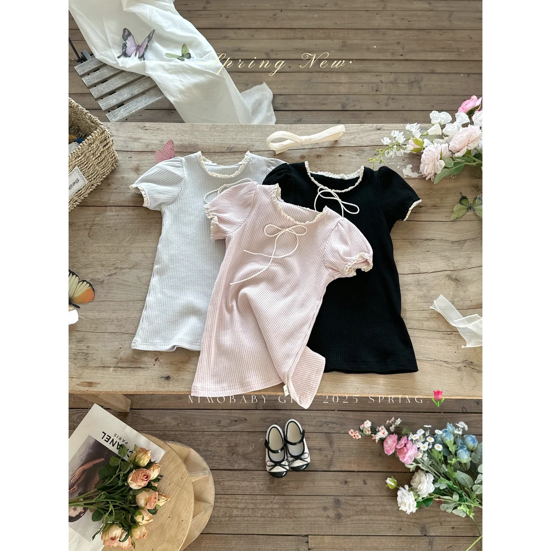 【蝴蝶泡芙】韩版欧若风春款纯色甜美女宝宝洋气时尚连衣裙