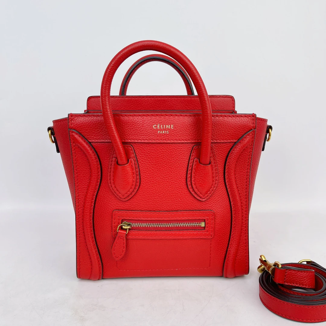 95新 Celine/思琳 思琳 红色笑脸手提单肩包底长20 L430