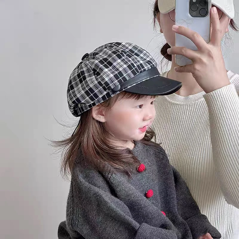 英伦风儿童画家帽时尚复古格子遮阳防晒前进帽新款男女宝宝帽子秋