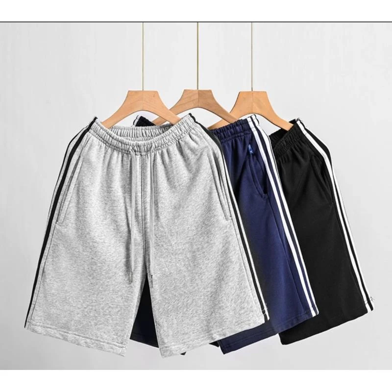 夏季条纹百搭宽松潮流大码休闲纯色运动简约五分短裤港风裤子ins