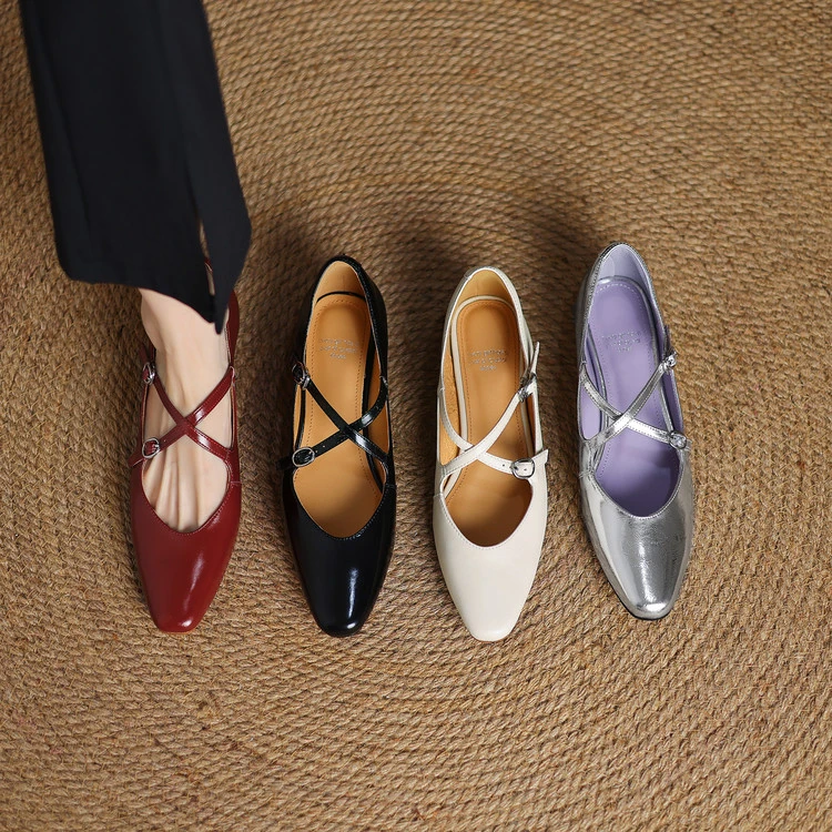 亚奇纳平底交叉绑带百搭真皮优雅女士单鞋