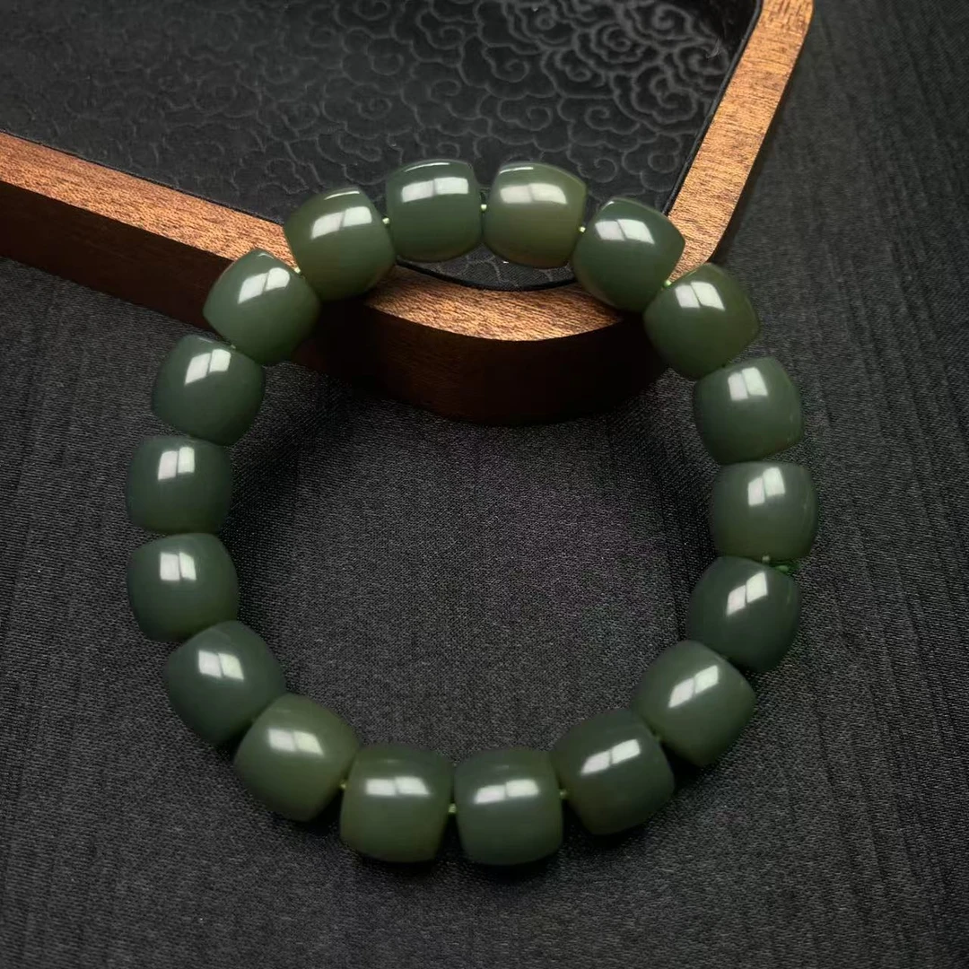 【非遗珍宝】和田玉沙枣青直切手串 约11mm（多样性发其一）