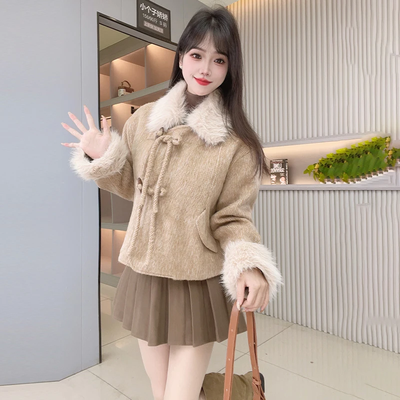 微胖定制毛呢外套女韩系秋冬新款厚保暖夹棉