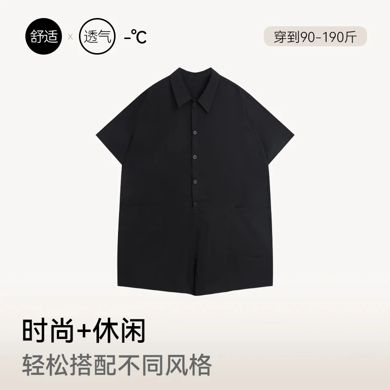 【polo休闲一体裤】休闲款麻感纯色显瘦简约时尚连体裤女士宽松时髦