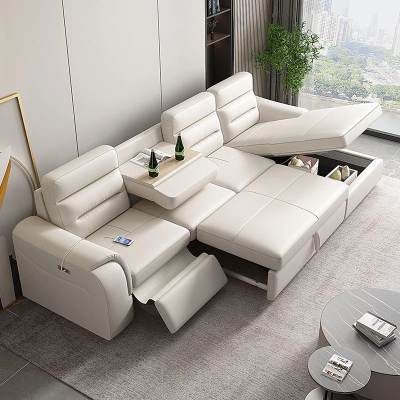 智能新款真皮沙发多功能全自动可储物电动床沙发2025年时尚简约