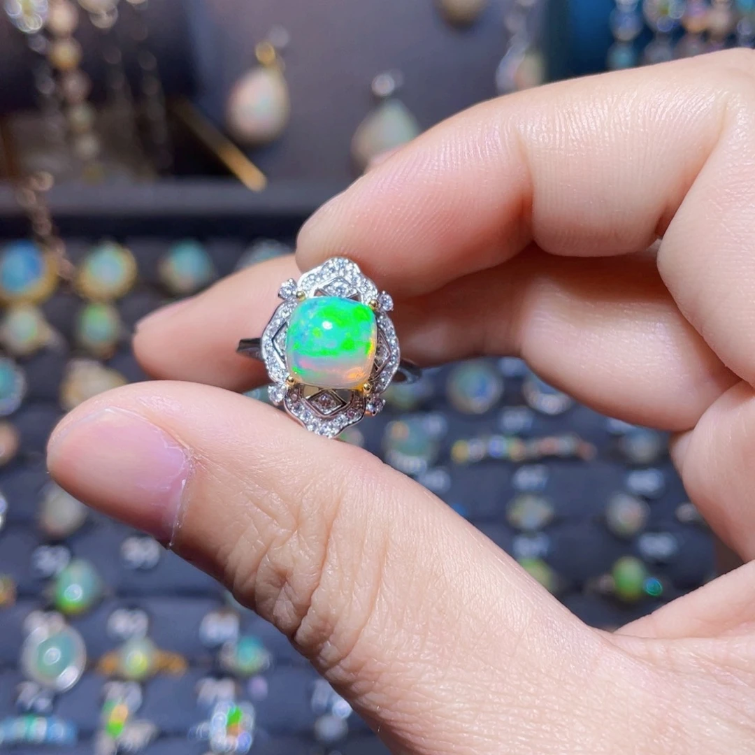 欧泊戒指）银S925镶嵌不**心