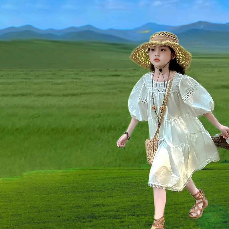 公主女童裙子2025新款夏装小女孩夏季白色甜美连衣裙度假棉布裙潮