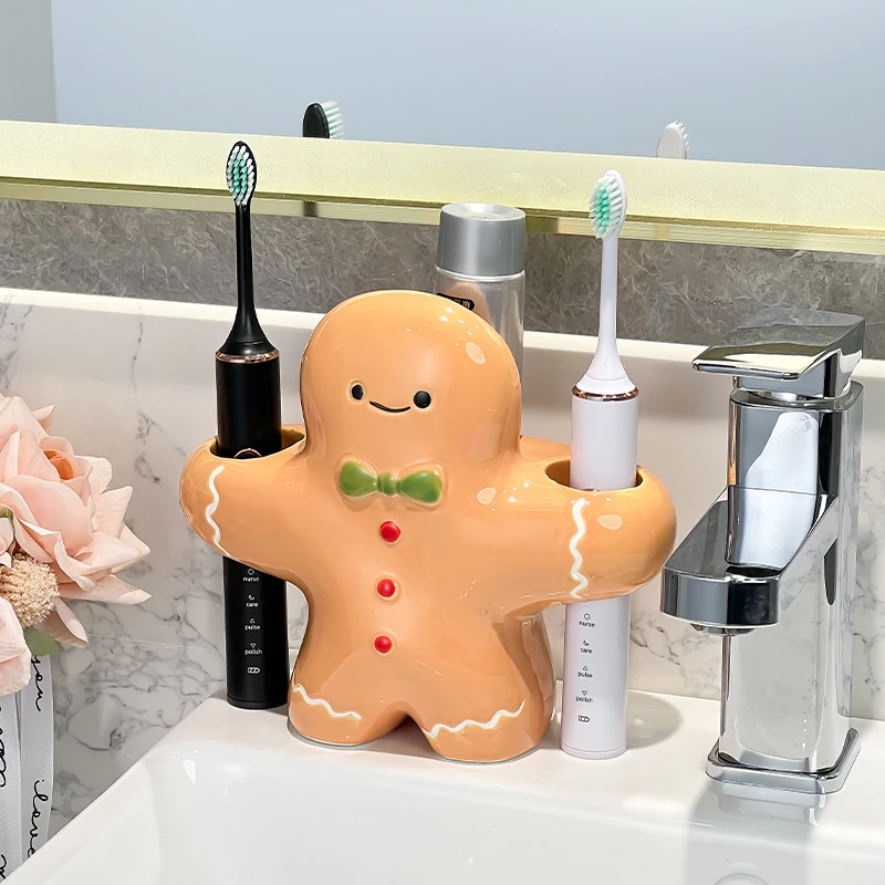 MOMO陶瓷姜饼人卫生间洗漱台情侣电动牙刷置物架洗手台圣诞牙具