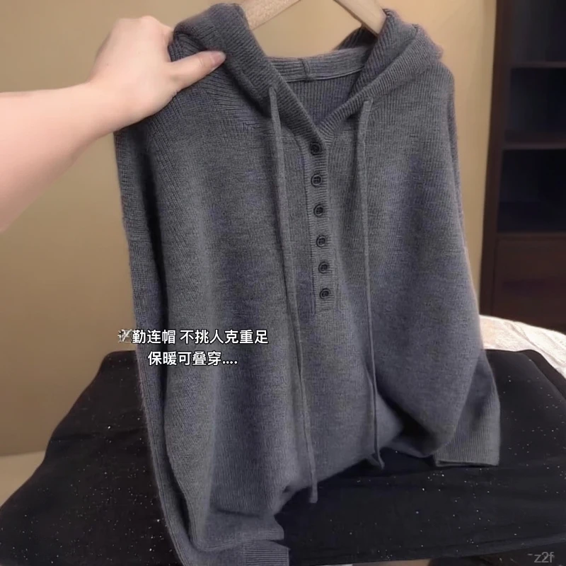 慵懒风通勤穿搭毛衣2025秋冬新款软糯宽松显瘦连帽洋气减龄针织衫