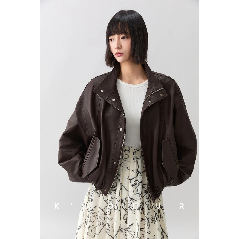 【安娅】新西兰进口头层全植鞣绵羊皮 短款皮衣女