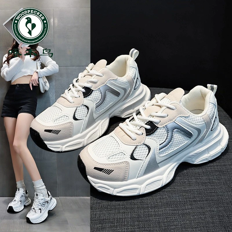 啄木鸟厚底休闲运动鞋女透气春秋新款爆款老爹鞋女款百搭跑步鞋潮