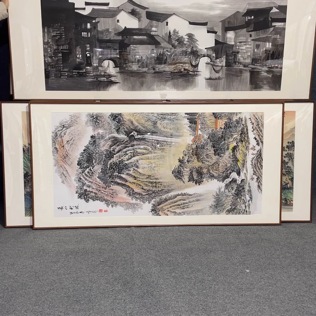 国画乙*手绘画作带框发货