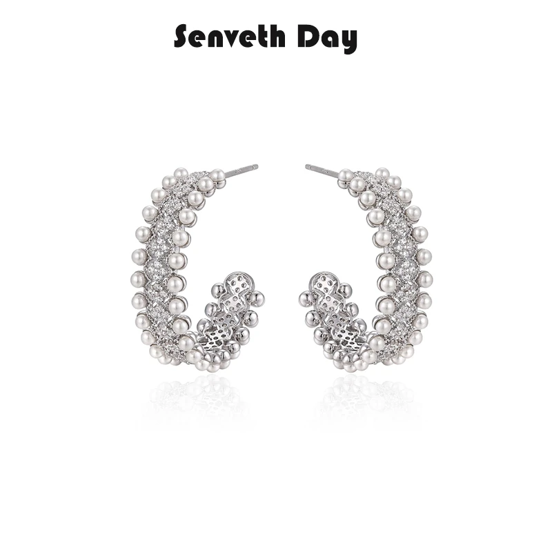 Senveth Day 铜合金仿珍珠耳饰 环山圆圈耳钉时尚简约个性百搭