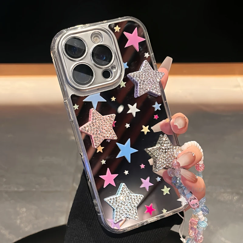 Y2K风个性彩色立体闪钻星星适用苹果手机壳16ProMax镜面iPhone15p