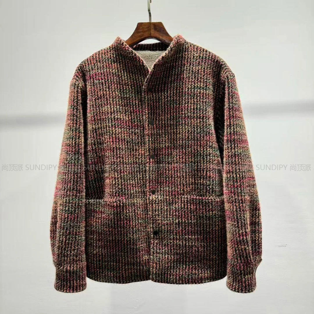 冬季座山雕时尚彩点混色独特加绒夹克男士潮流复古钱风保暖外套