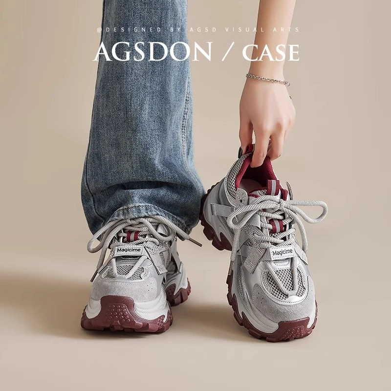 /奥古狮登银红厚底老爹鞋女2025新款夏季榴莲百搭运动休闲鞋爆款Q