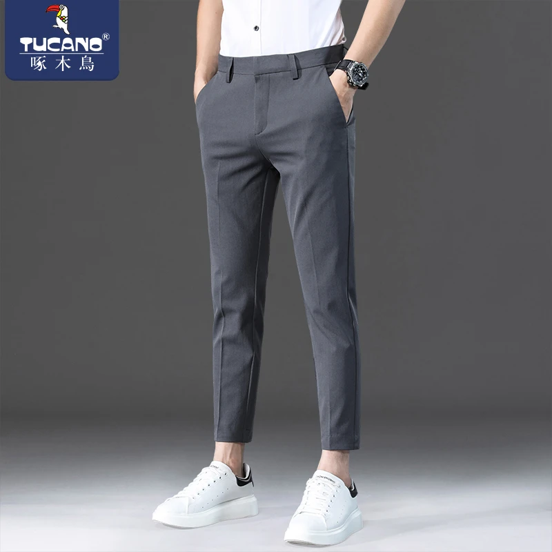啄木鸟修身小脚九分休闲裤男款夏季薄款裤子男士2025新款商务男装