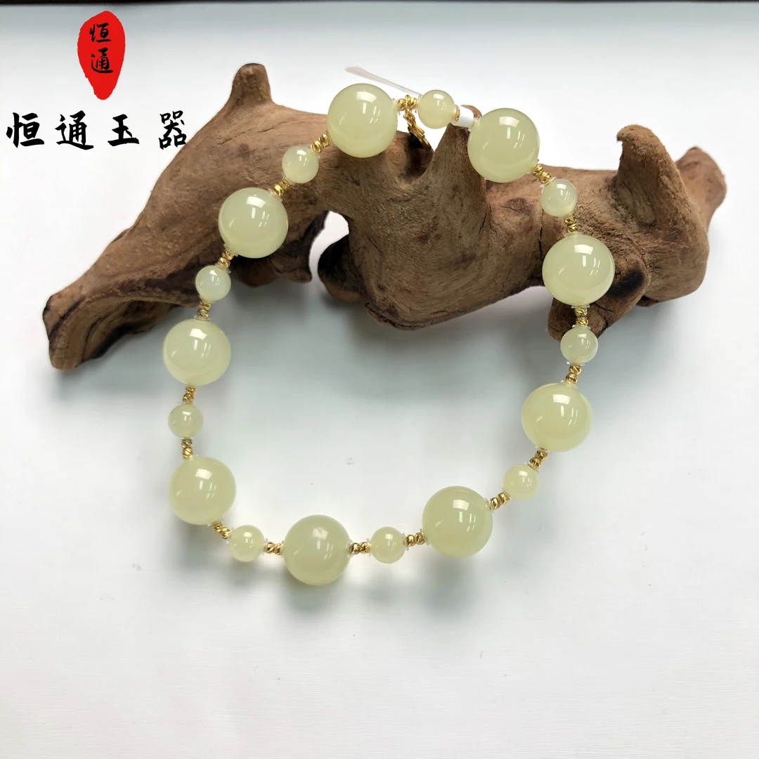 和田玉18k黄口手串规格约10mm1-1680