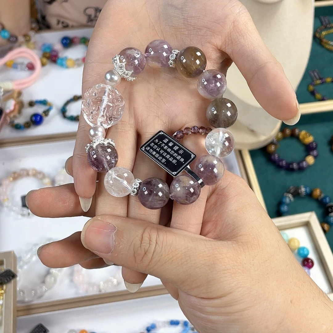 水晶手链银S925镀金镶嵌