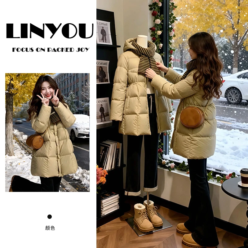 霖优【雪落银杏】棉服女中长款冬季新款宽松加厚高级显瘦外套小个子