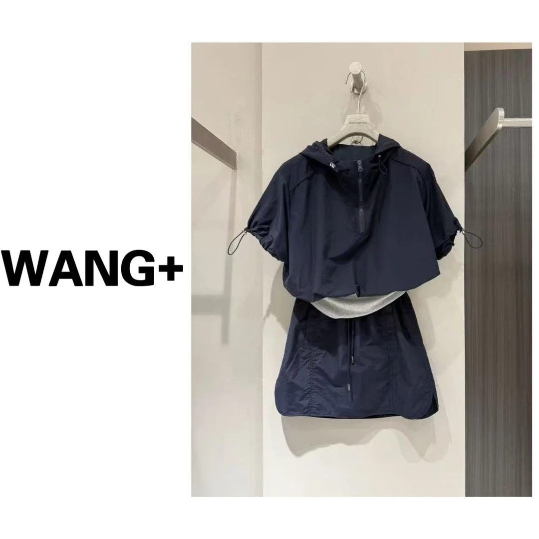 WANG+/欧洲站夏季新款连帽短袖帽衫+半身裙两件套休闲时尚套装
