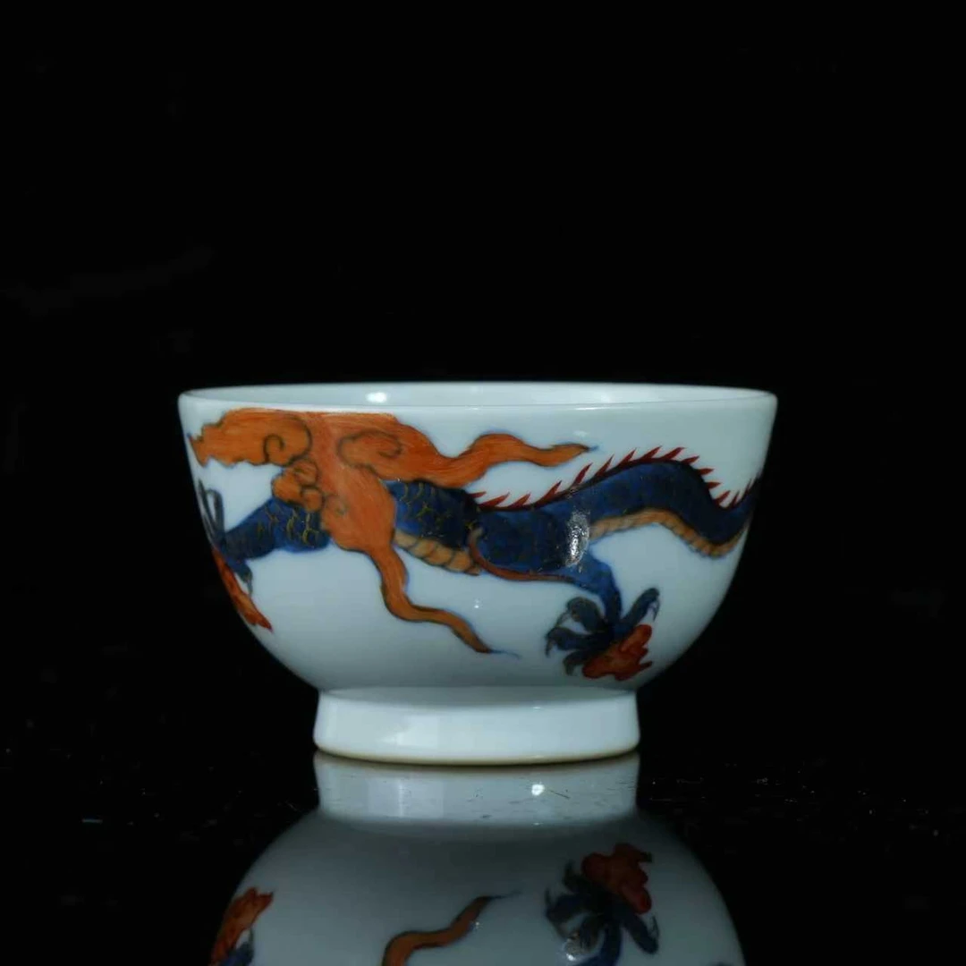 lot14960 5121 清乾隆 青花矾红过墙云龙纹茶园 D:7.5
