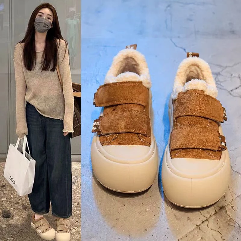 89-51女士厚底磨术贴毛毛板鞋2024新款韩版秋冬百搭休闲鞋