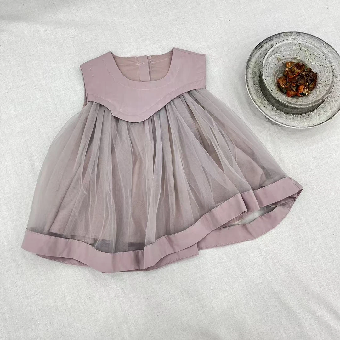 【姐姐家】25夏款儿童萌娃穿搭系扣无袖纱纱娃娃衫衬衫xy89185